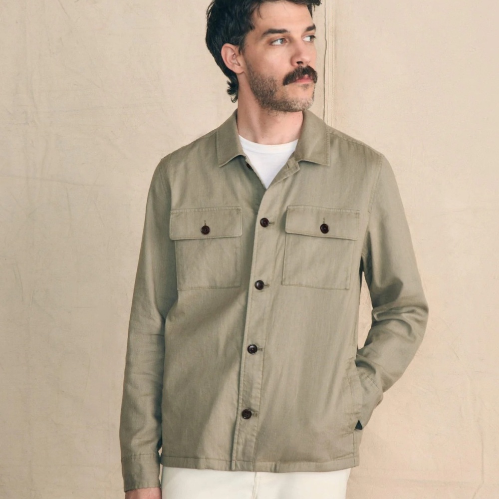 Faherty Movement Flex Linen Shirt Jacket Olive Isle